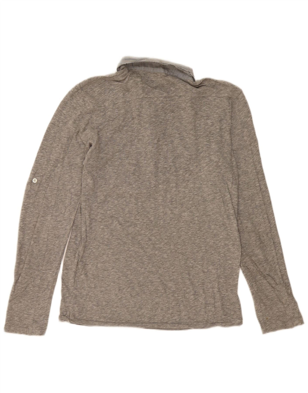 Zara Mens Long Sleeve Polo Shirt Medium Grey Flecked