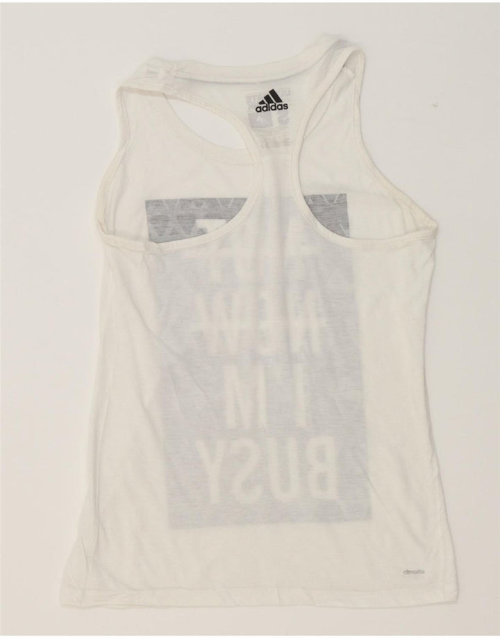 ADIDAS Womens Graphic Vest Top UK 10 Small White Polyester Vintage Adidas and Second-Hand Adidas from Messina Hembry 