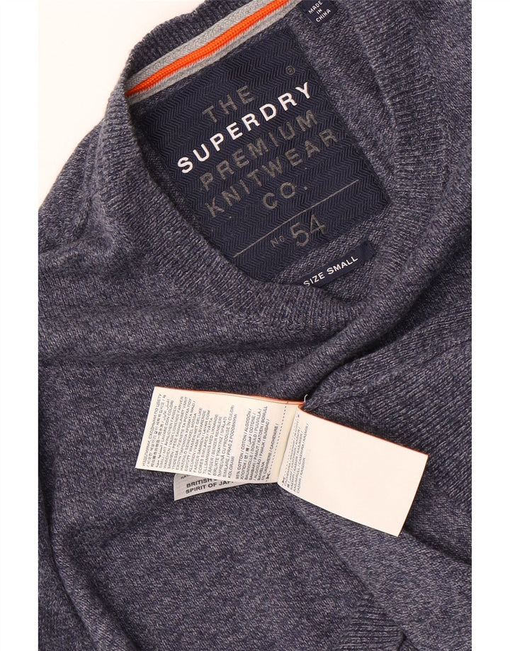 SUPERDRY Mens Crew Neck Jumper Sweater Small Blue Flecked Cotton