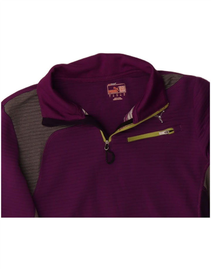 PUMA Womens Zip Neck Pullover Tracksuit Top UK 10 Small Purple Colourblock