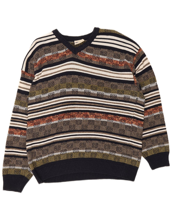 Giramondo Mens V-Neck Jumper Sweater Large Multicoloured Geometric