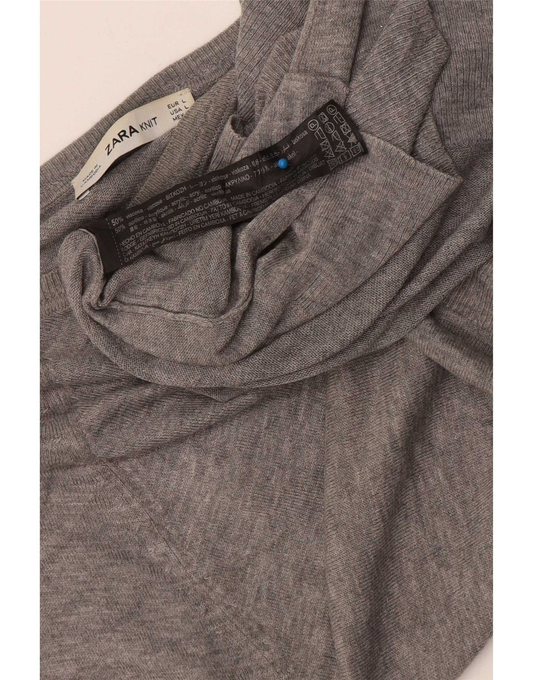Zara Mujer Blusa Top UK 44 Grande Viscosa Gris