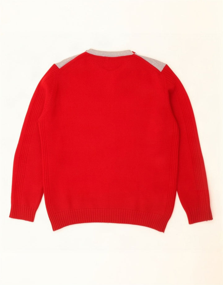 Trussardi Jeans Mens Crew Neck Jumper Sweater Medium Red Colourblock