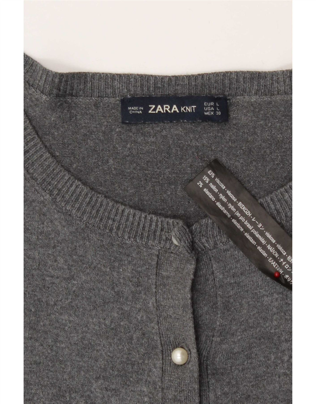Zara Dame Cardigan Sweater UK 14 Large Grå Viscose