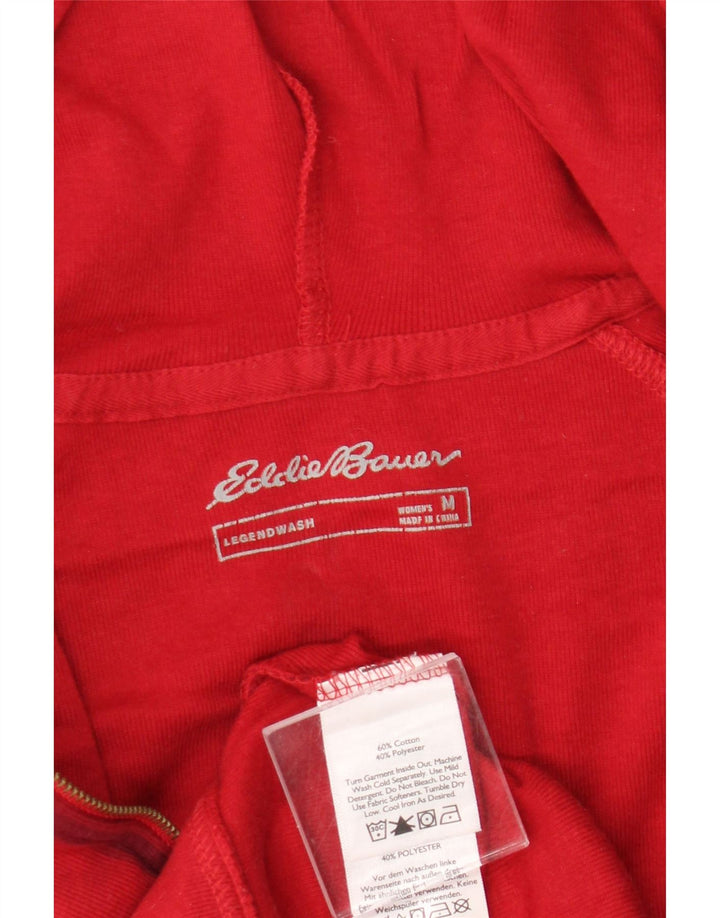 Eddie Bauer Womens Zip Hoodie Sweater UK 14 Medium Red Check Cotton