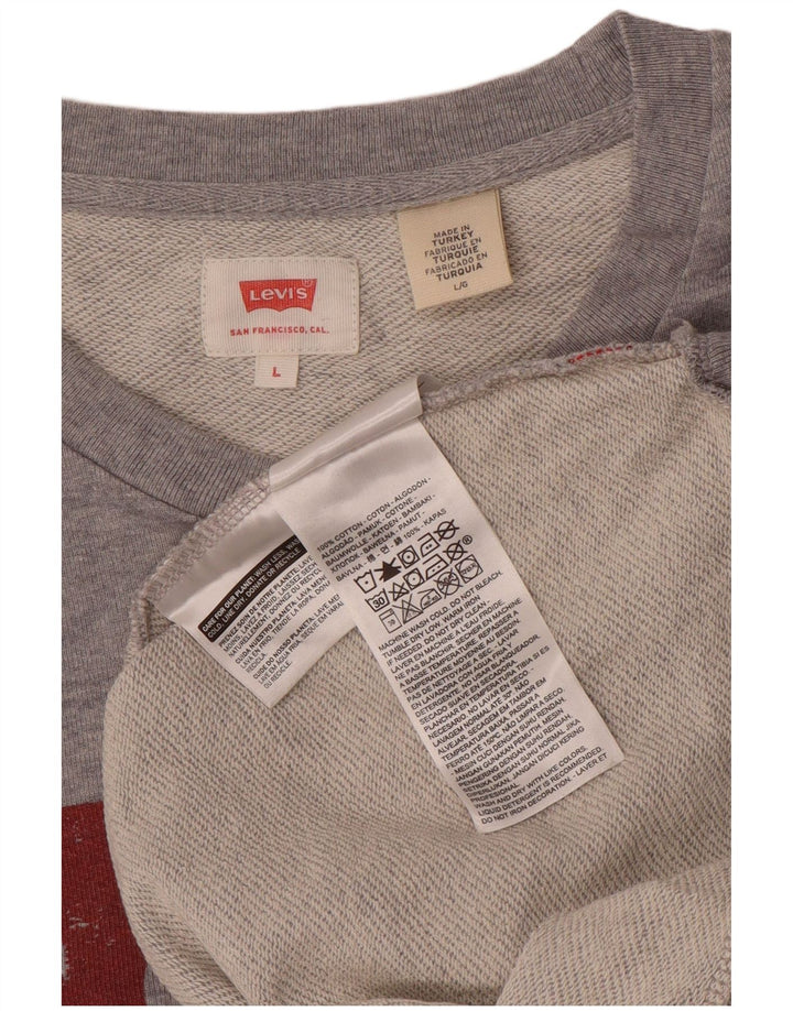 Levi's Mens Graphic Sweatshirt Jumper Large Grey Flecked Cotton