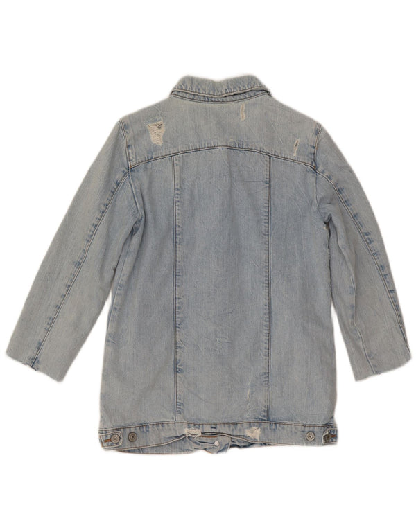 Zara Dame Distressed 3/4-ærmet denimjakke UK 6 XS Blå Bomuld