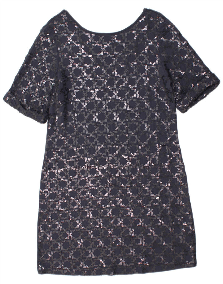 Monsoon Womens Short Sleeve Shift Dress UK 12 Medium Navy Blue Geometric