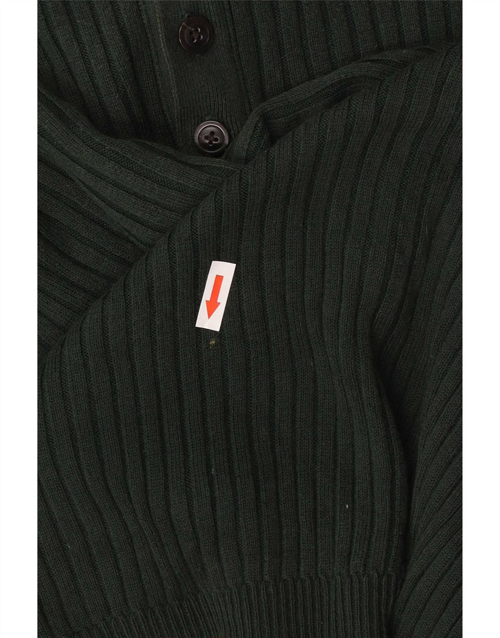 Nautica Mens Button Neck Jumper Sweater Large Green Cotton