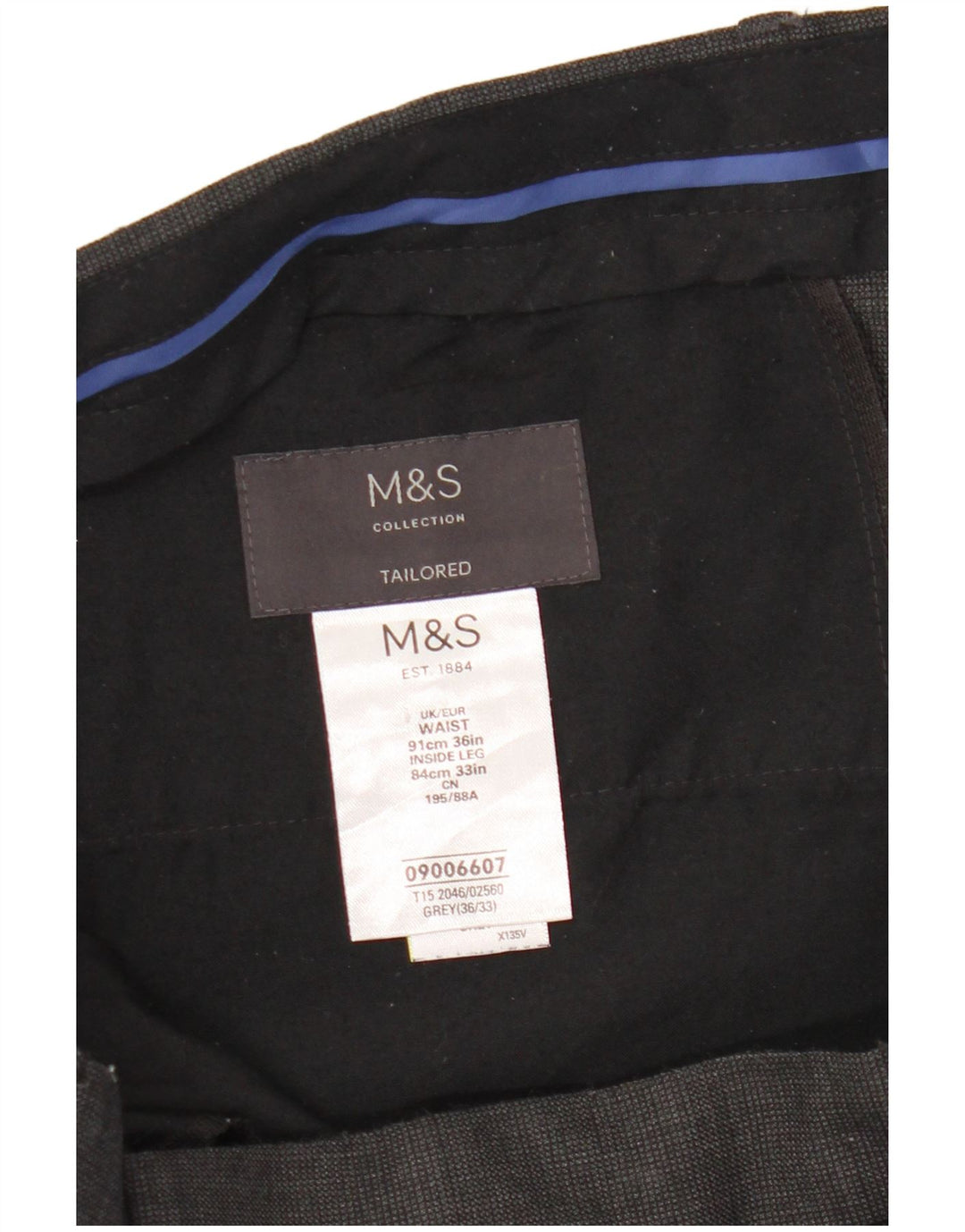 Marks & Spencer Mens Tailored Slim Suit Trousers W36 L33 Grey Check Wool