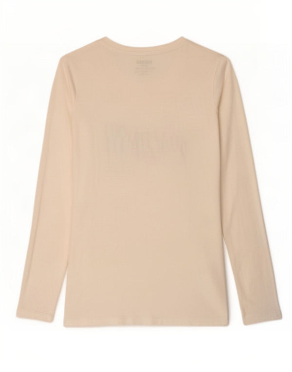Guess Top gráfico feminino manga comprida UK 6 XS algodão branco