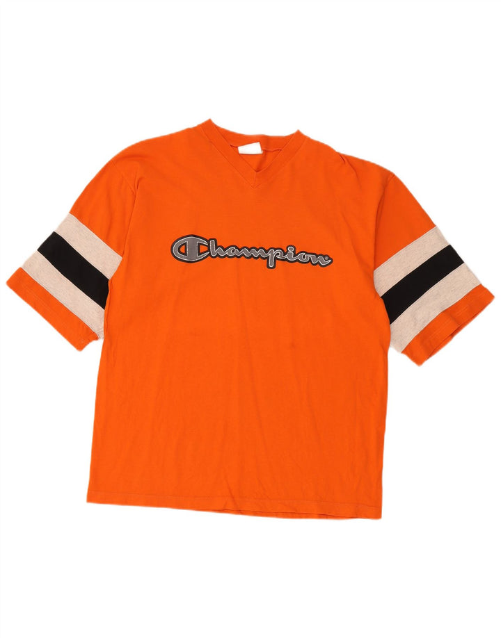 Champion Mens Graphic T-Shirt Top Medium Orange Colourblock Cotton