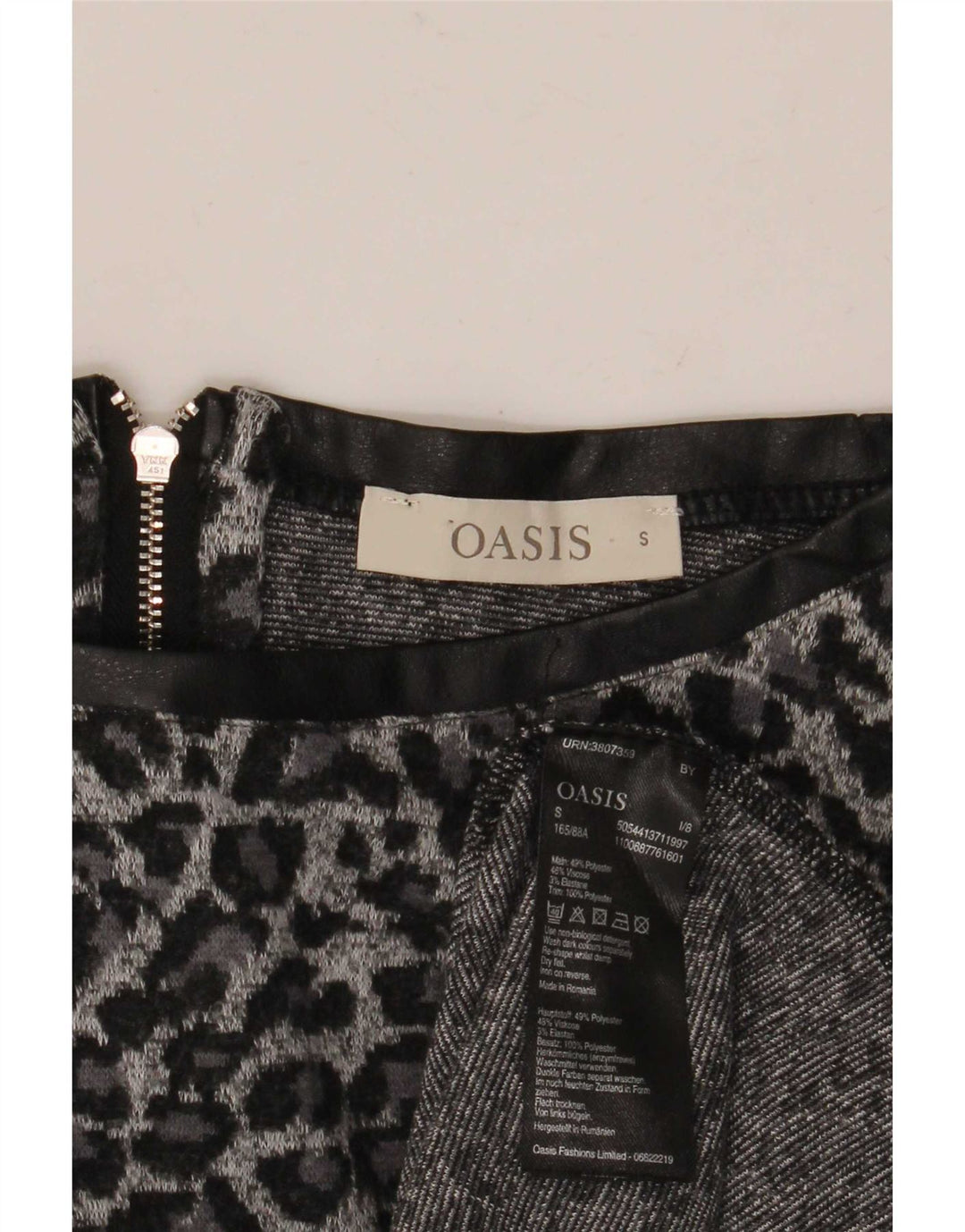 Oasis Womens 3/4 Sleeve Tunic Top UK 10 Small Grey Animal Print Polyester