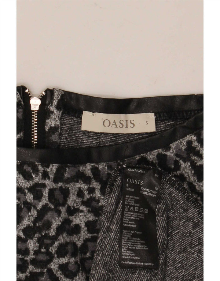 Oasis Womens 3/4 Sleeve Tunic Top UK 10 Small Grey Animal Print Polyester