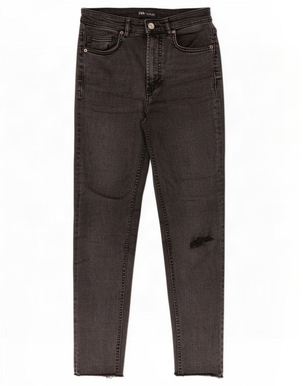 Zara Womens Distressed Crop Skinny Jeans EU 38 Small W28 L25 Grey