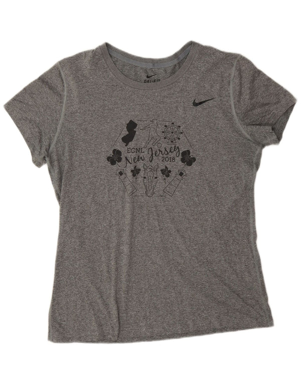 Nike Damen New Jersey Graphic T-Shirt Top UK 16 Large Grau meliert
