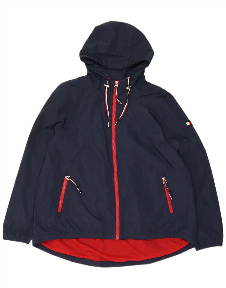 Tommy Hilfiger Womens Hooded Rain Jacket UK 16 Large Navy Blue Polyester