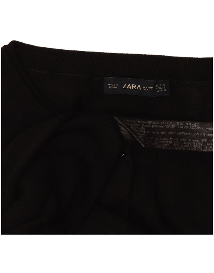 Zara Womens Cardigan Sweater UK 10 Small Black Modal
