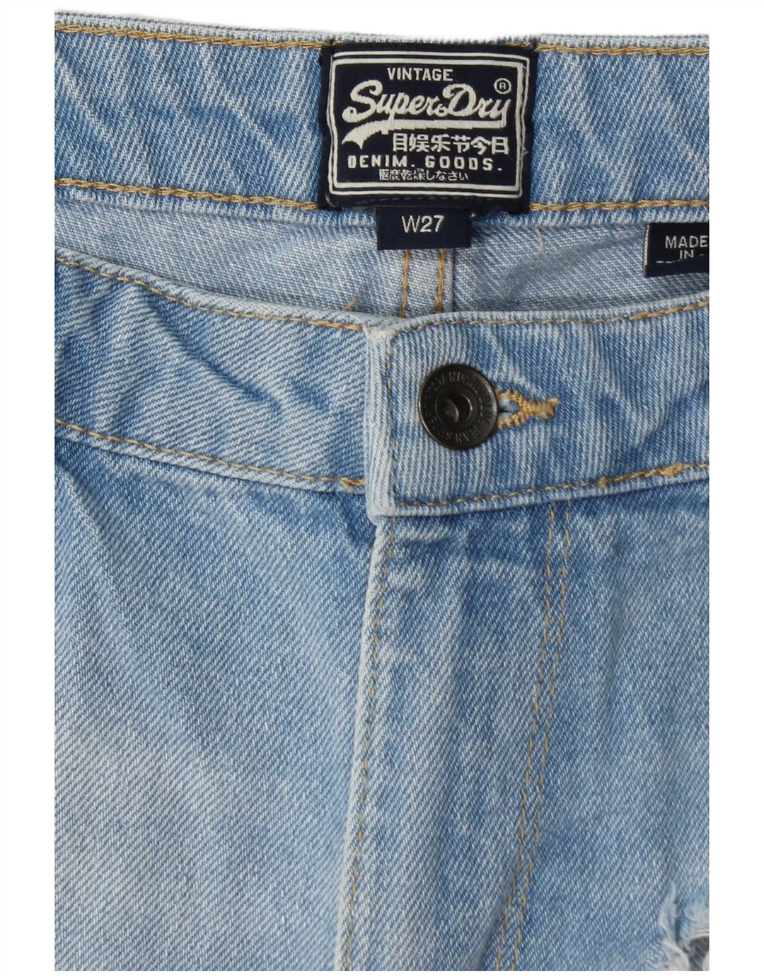 SUPERDRY Womens Distressed Graphic Denim Shorts W27 Small Blue Cotton