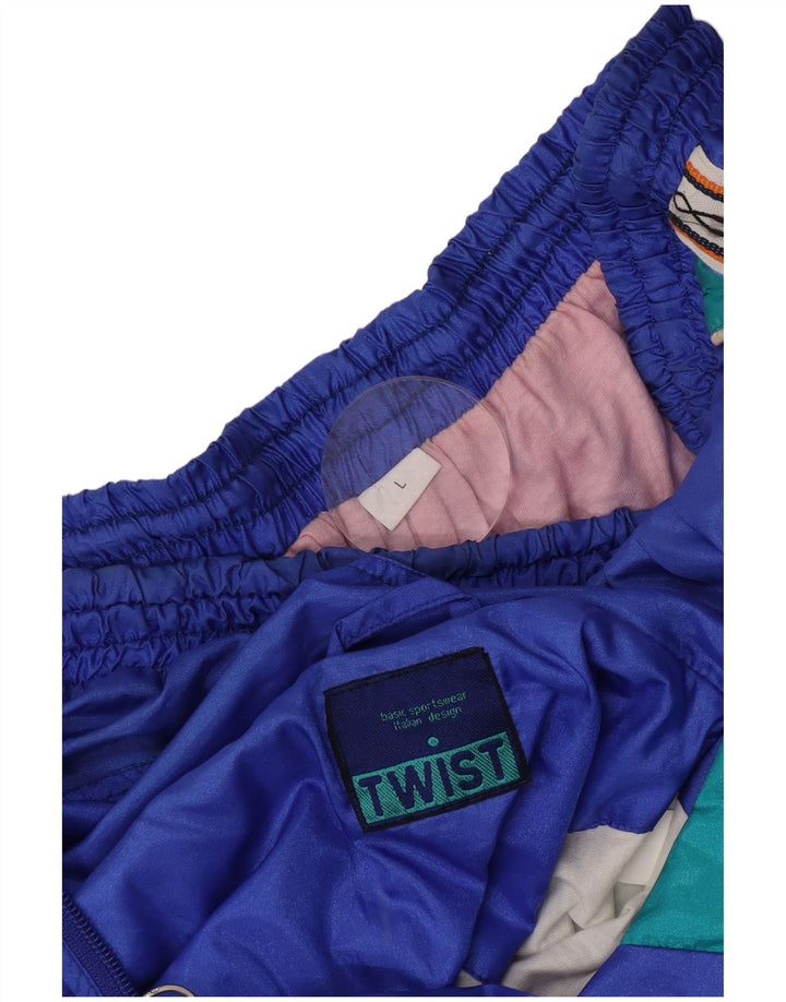 Vintage Mens Graphic Full Tracksuit Large  Blue Colourblock Polyamide