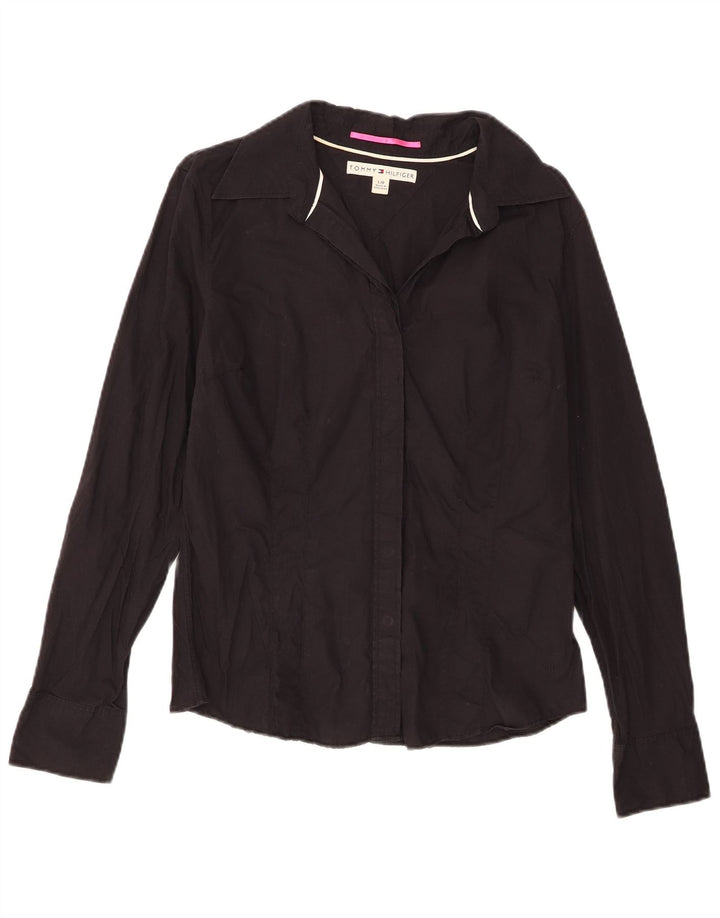 Tommy Hilfiger Womens Shirt UK 14 Large Black Cotton