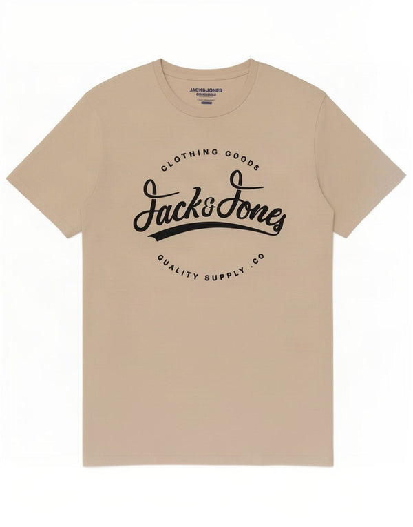 Jack & Jones Mens Regular Fit Graphic T-Shirt Top Large Beige Cotton