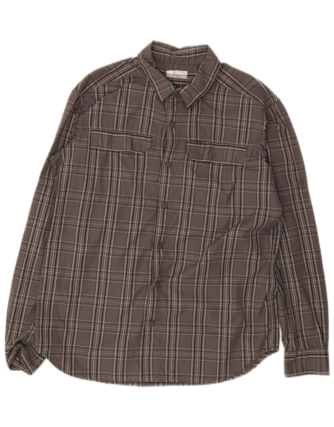 Columbia Mens Shirt Medium Grey Plaid Nylon