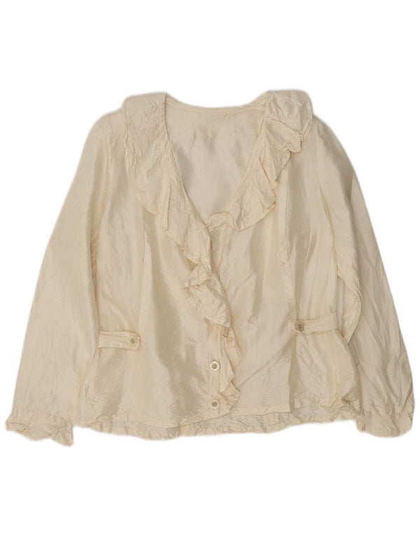Vintage Womens Ruffle Front Shirt Blouse UK 10 Small Off White