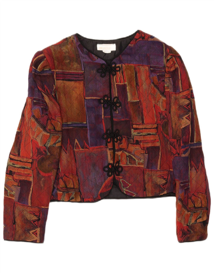 Giacca blazer corta da donna VINTAGE US 10 grande geometrica multicolore