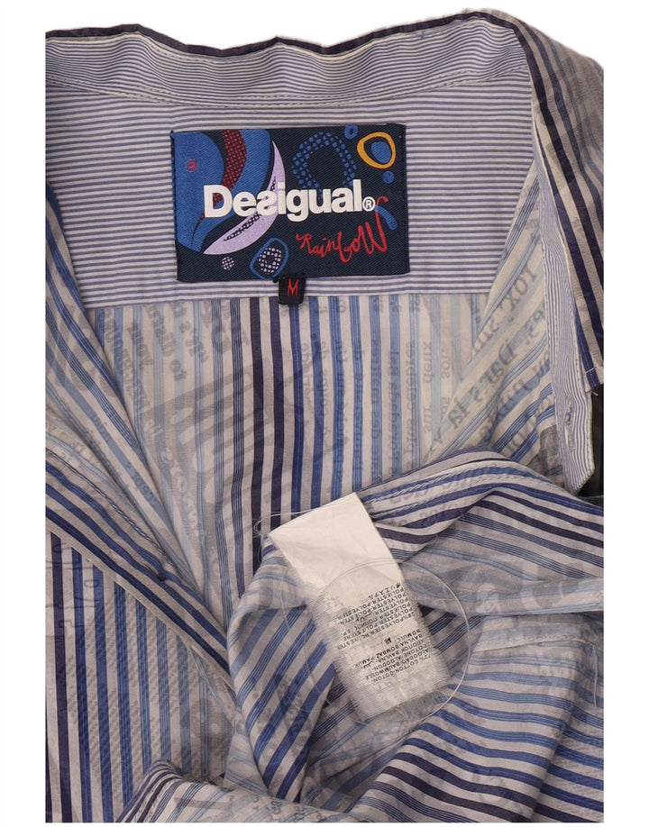 Desigual Herren-Grafikhemd aus mittelblauer, gestreifter Baumwolle