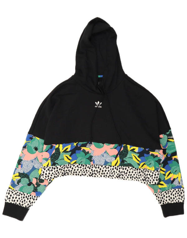 Adidas Donna Her Graphic Felpa con cappuccio oversize UK 14 Medium Nero Floreale