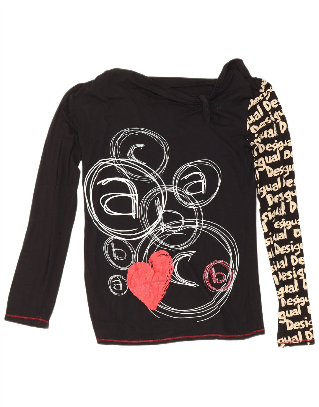 Desigual Dame Grafisk Top Langærmet UK 12 Medium Sort