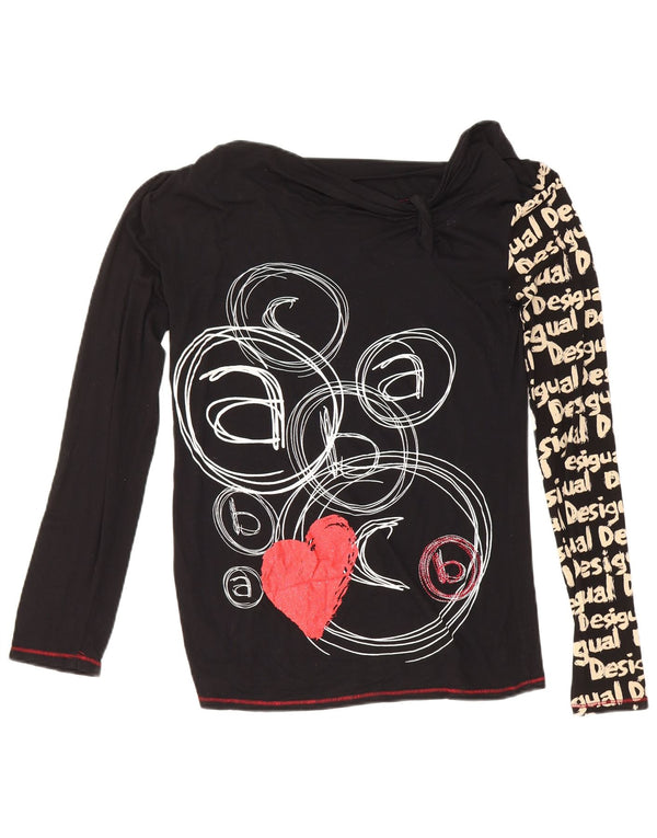 Desigual Donna Graphic Top Manica Lunga UK 12 Medio Nero