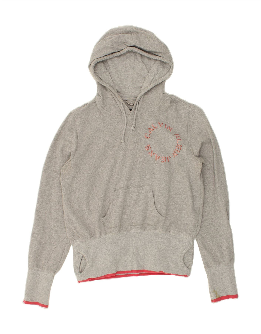 CALVIN KLEIN Womens Graphic Crop Hoodie Jumper UK 20 2XL Grey Cotton | Vintage Calvin Klein | Thrift | Second-Hand Calvin Klein | Used Clothing | Messina Hembry 