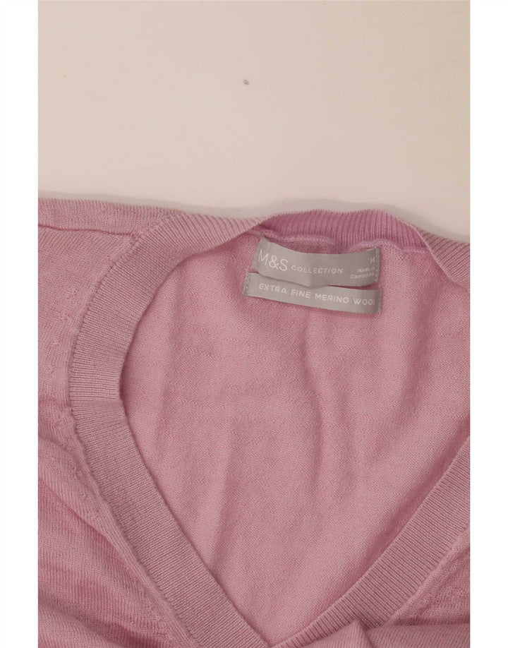 Marks & Spencer Damen-Pullover in Übergröße mit V-Ausschnitt, Gr. 14, Mittelrosa