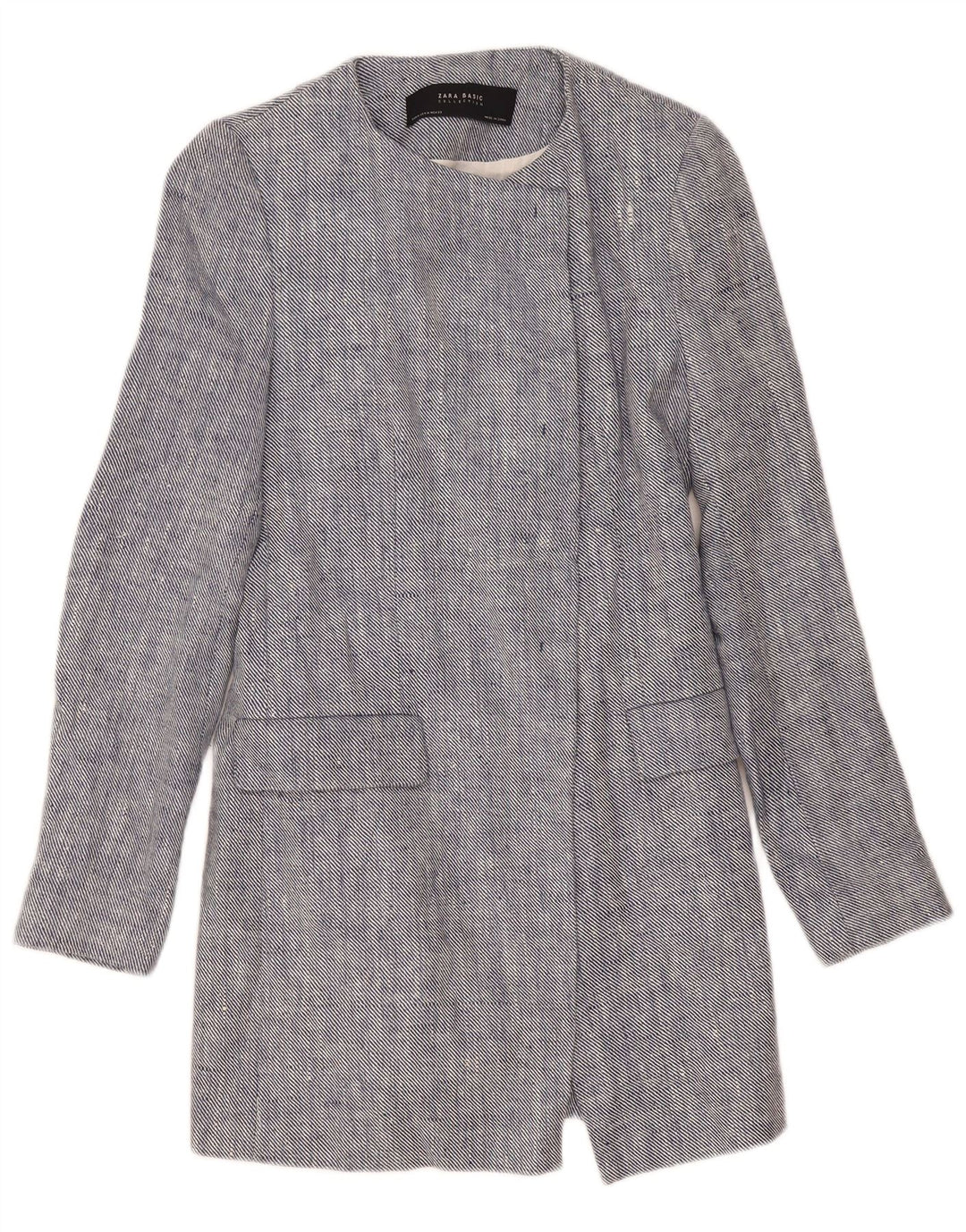 Giacca blazer aperta lunga da donna Zara UK 12 Lino blu medio