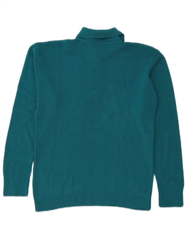Vintage Dame Polo Neck Jumper Sweater UK 14 Medium Blue