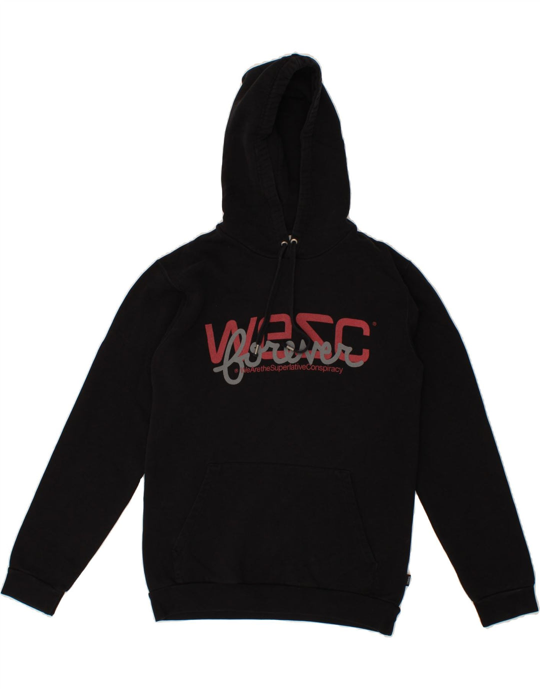 WESC Mens Graphic Hoodie Jumper XS Black Cotton Vintage Wesc and Second-Hand Wesc from Messina Hembry 