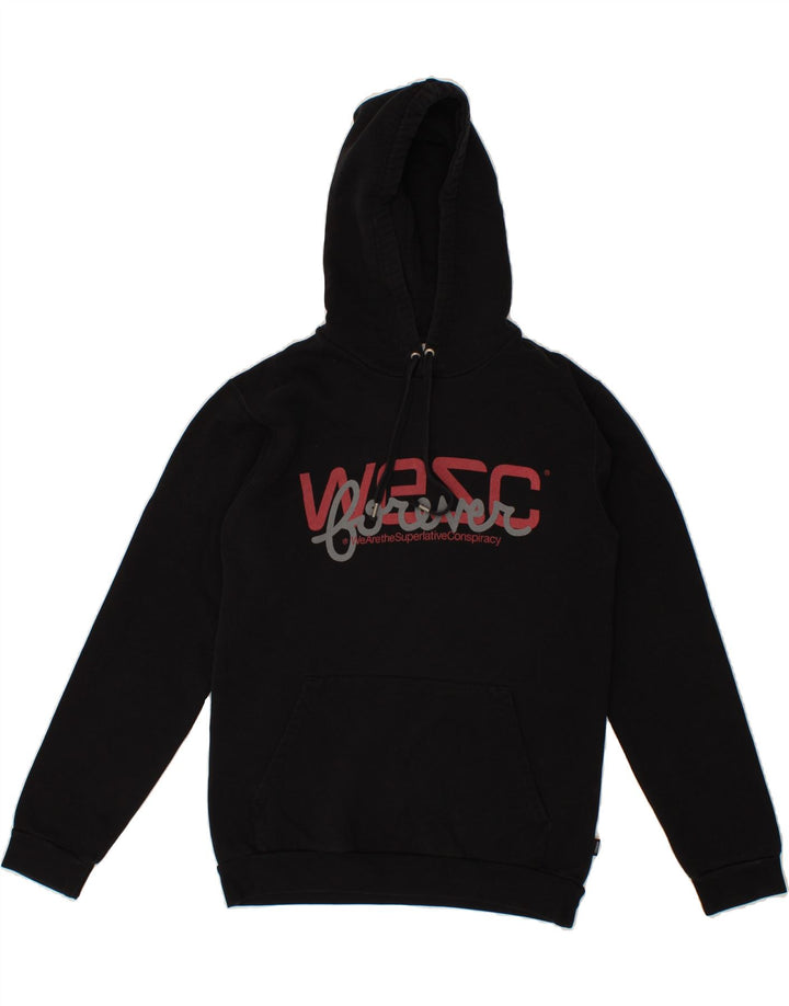 WESC Mens Graphic Hoodie Jumper XS Black Cotton Vintage Wesc and Second-Hand Wesc from Messina Hembry 