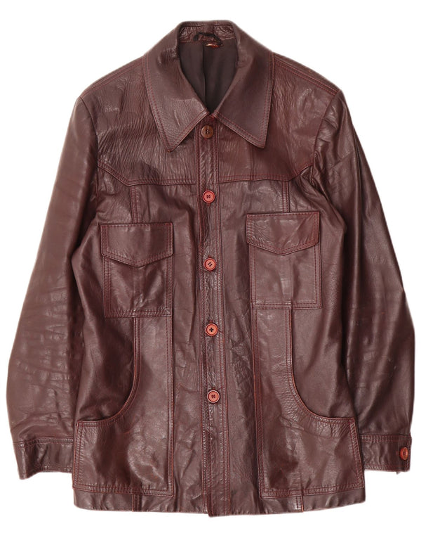 Jachetă de piele vintage pentru bărbați UK 38 Medium Maroon