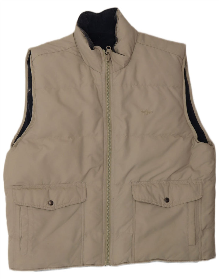 Dockers Mens Reversible Padded Gilet UK 44 2XL Beige Polyester