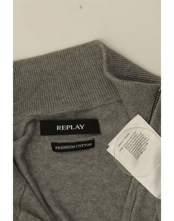 Replay Herre Zip Neck Jumper Sweater Stor Grå Bomuld