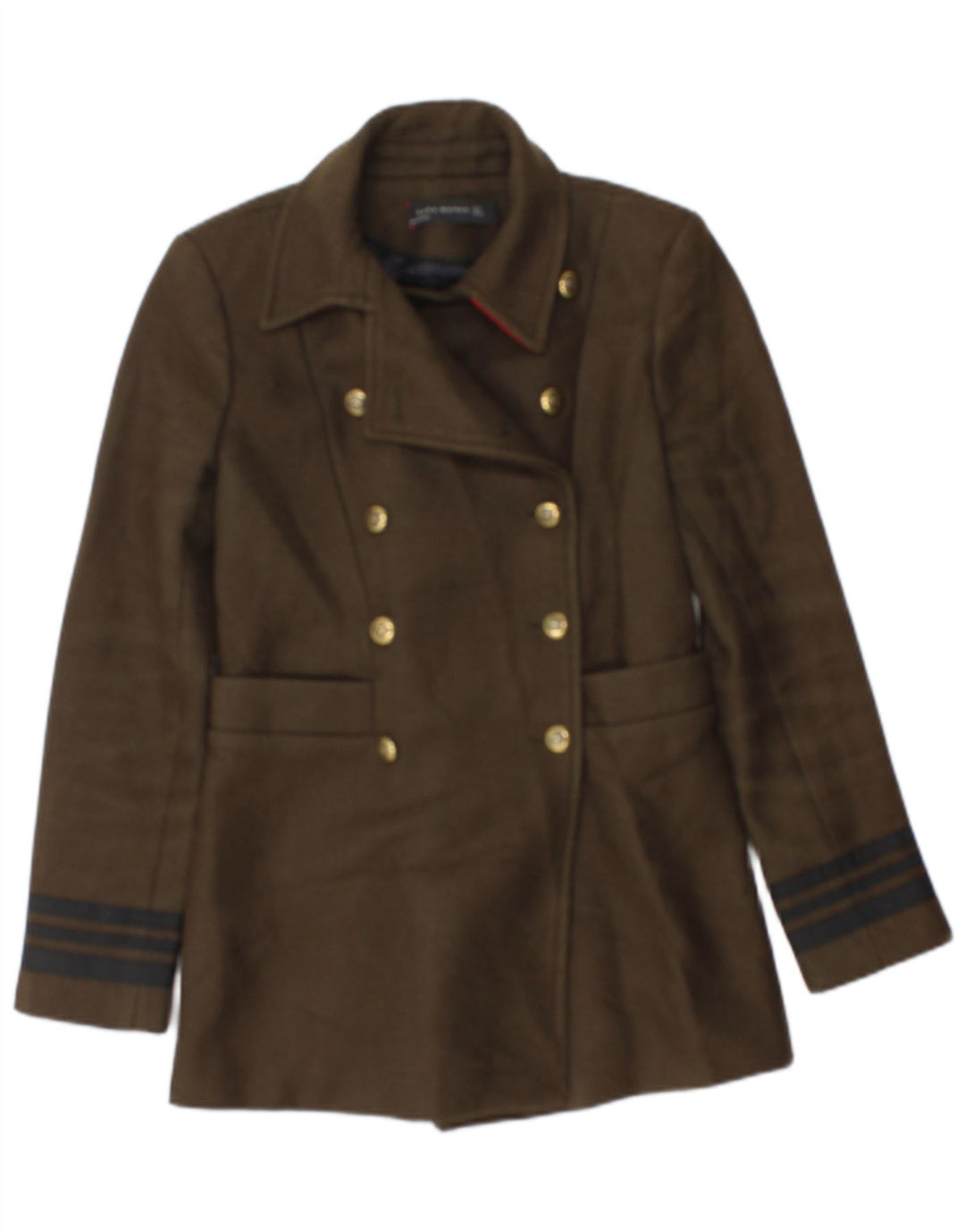 Zweireihiger Blazer für Damen von Zara, Gr. 10, Größe S, Khaki, gestreift
