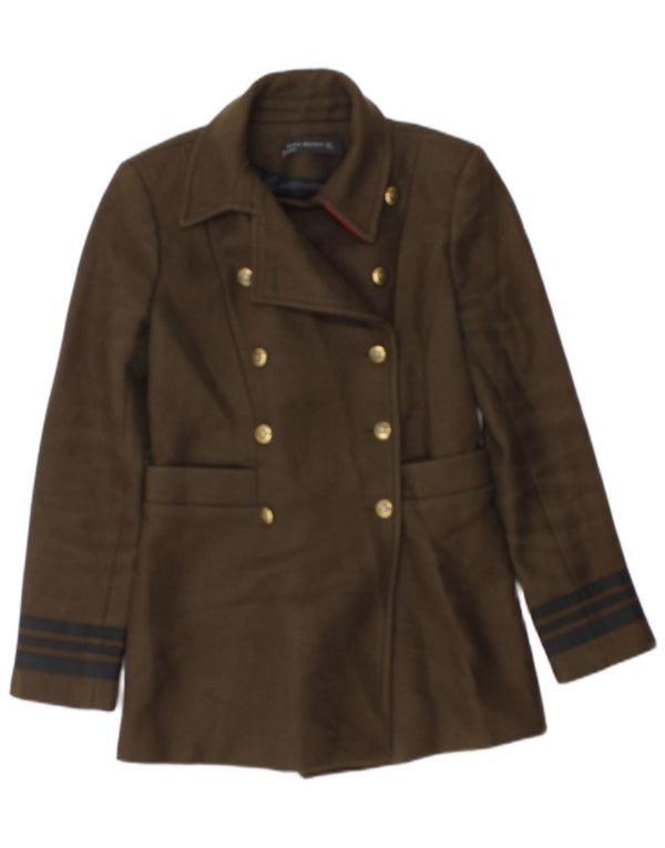 Zweireihiger Blazer für Damen von Zara, Gr. 10, Größe S, Khaki, gestreift