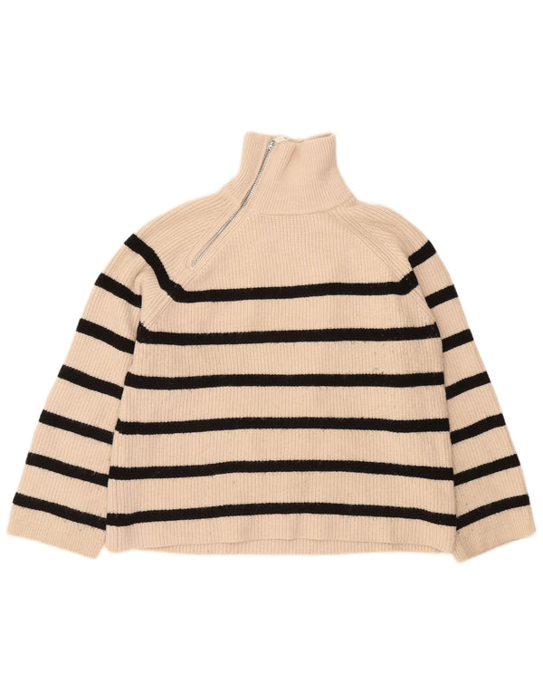 Maglione Zara da donna con collo e zip UK 14 Acrilico a righe beige medio