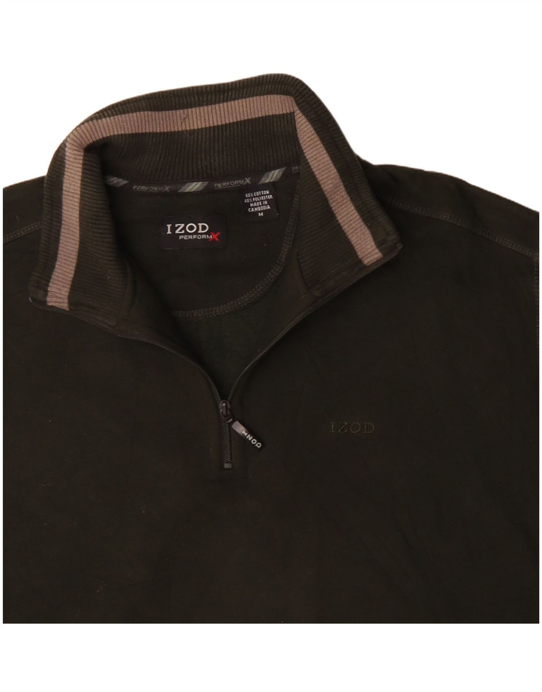 IZOD Męski sweter z zamkiem błyskawicznym, średniej wielkości bawełna khaki