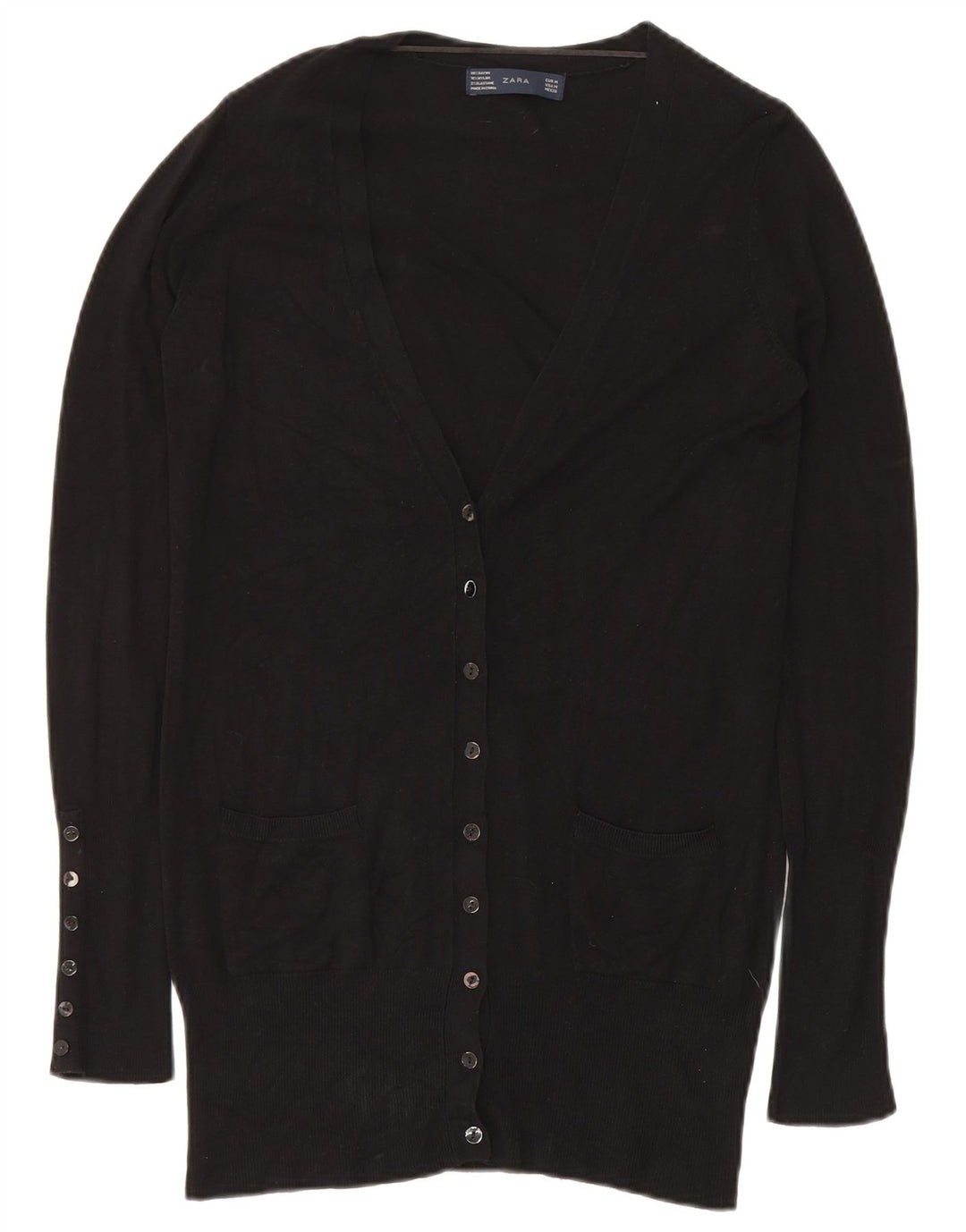 ZARA Womens Longline Cardigan Sweater UK 14 Medium Black Rayon