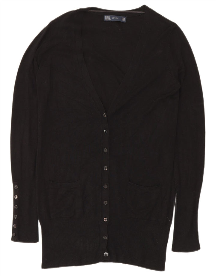 ZARA Womens Longline Cardigan Sweater UK 14 Medium Black Rayon