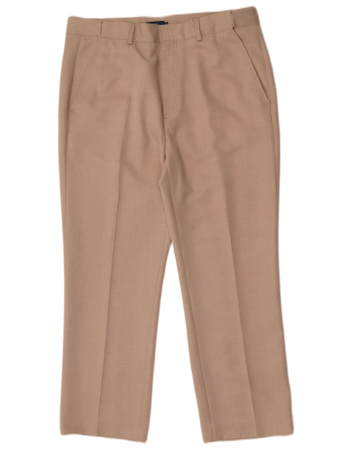 Cotton Traders Mens Straight Suit Trousers W36 L28 Beige Polyester