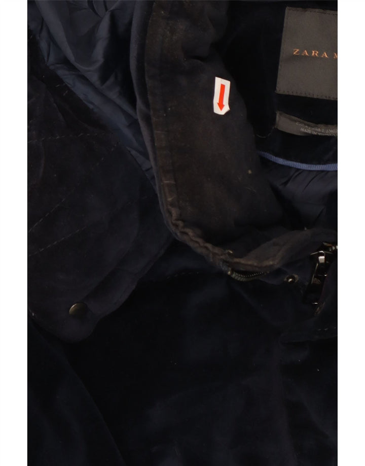 Zara Herren-Jacke mit Kapuze, gepolstert, Größe 40, Marineblau, Polyester